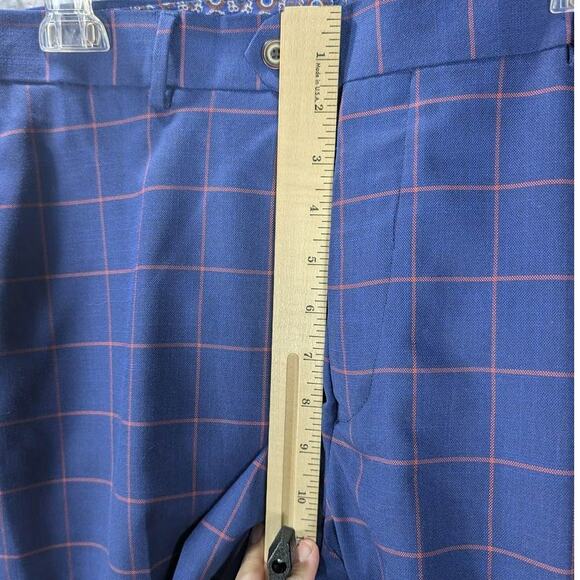 STATEMENT Pants Mens 38 SHORT Tomme Blue Plaid Sapphire Wool Italy Preppy Career - Picture 4 of 10